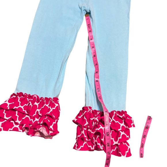 Boutique Aqua and red patterned tiered Ruffle leggings size 6 - Picture 6 of 7